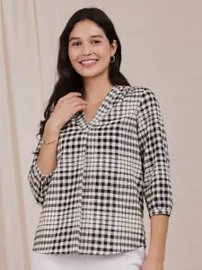Pink Fort Checked Cotton Shirt Style Top