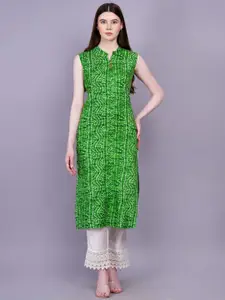 KALINI Bandhani Printed Mandarin Collar Sleeveless Straight Kurta
