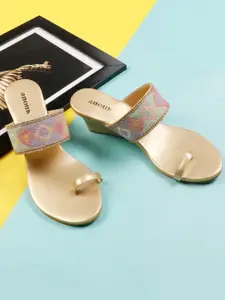 Anouk Gold-Toned Embellished Open Toe Wedge Heels