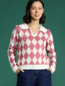 DressBerry Checked Spread Collar Pullover