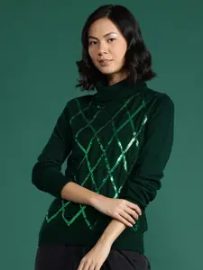 DressBerry Sequin Detailed Turtle Neck Pullover