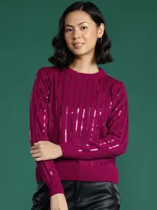 DressBerry Sequined Striped Pullover