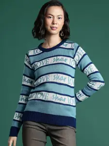 DressBerry Striped Typography Design Pullover