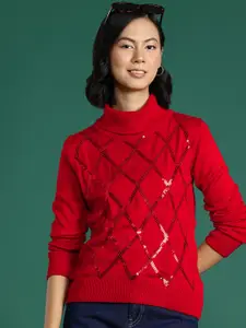 DressBerry Sequin Detailed Turtle Neck Pullover