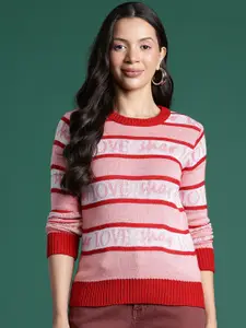 DressBerry Striped Typography Design Pullover