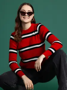 DressBerry Acrylic Striped Ribbed Pullover