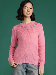 DressBerry Women Floral Embroidered Acrylic Pullover