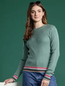 DressBerry Striped Hem Ribbed Pullover