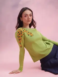 DressBerry Floral Embroidered Detail Pullover