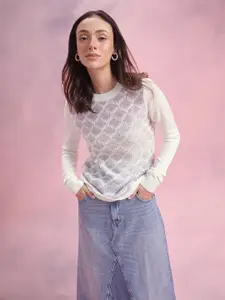 DressBerry Geometric Self Design Pullover