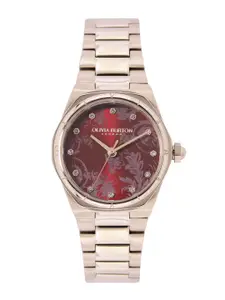 Olivia Burton Women Mini Hexa Damask Embellished Analogue Watch 24000106-Red