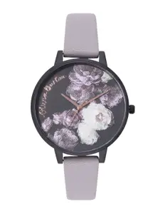 Olivia Burton Women Fine Art Floral Printed Leather Analogue Watch OB16AD11-Black