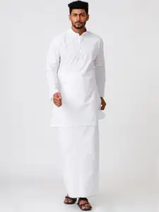 Ramraj Mandarin Collar Pure Cotton Kurta With Veshti