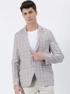 Red Flame Checked Pure Linen Single-Breasted Blazer