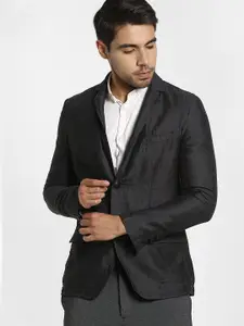 Red Flame Notched Lapel Collar Pure Linen Single-Breasted Formal Blazer