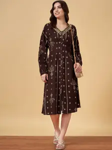 YU by Pantaloons Ethnic Print A-Line Cotton Midi Dress