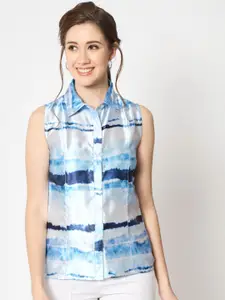 CHARMGAL Classic Slim Fit Abstract Printed Sleeveless Satin Casual Shirt