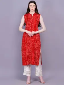 HIGHLIGHT FASHION EXPORT Bandhani Printed Mandarin Collar Straight Kurta