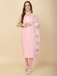 Meena Bazaar Striped Woven Design Unstitched Dress Material