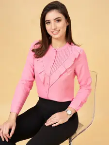 Annabelle by Pantaloons Band Collar Ruffled Pleated Formal Shirt