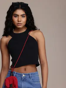 The Roadster Life Co. Round Neck Ribbed Cropped Top