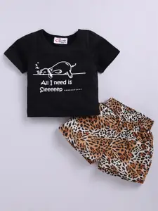 M'andy Girls Printed Pure Cotton T-shirt with Shorts