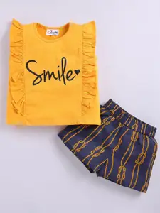 M'andy Girls Printed Pure Cotton Top with Shorts