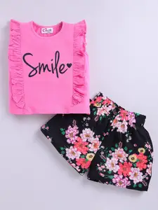 M'andy Girls Printed Pure Cotton Top with Shorts