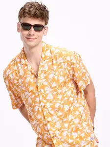 Aeropostale Opaque Floral Printed Cuban Collar Relaxed Fit Casual Shirt