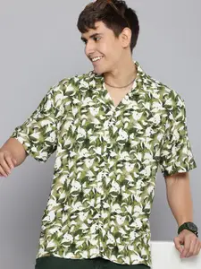 Aeropostale Tropical Print Cuban Collar Relaxed Fit Casual Shirt