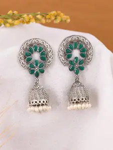 DASTOOR Silver Oxidised Contemporary Jhumkas