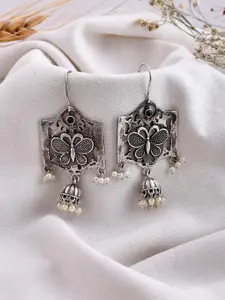 DASTOOR Silver-Plated Beaded Classic Jhumkas