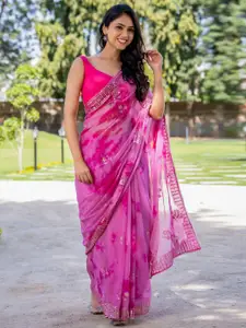 HOUSE OF JAMOTI Floral Embroidered Dyed Saree