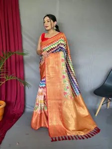 SGF11 Kalamkari Printed Zari Silk Cotton Banarasi Saree