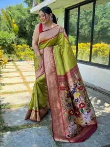 SGF11 Ethnic Motifs Woven Design Zari Silk Cotton Narayan Peth Saree