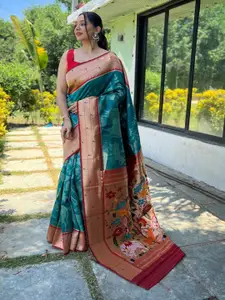 SGF11 Ethnic Motifs Woven Design Zari Silk Cotton Narayan Peth Saree