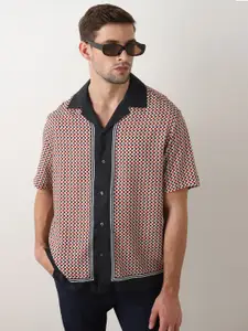 SELECTED Geometric Printed Cuban Collar Oversized Casual Shirt