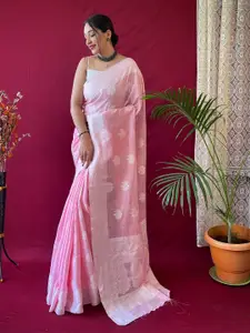 SGF11 Ethnic Motifs Cotton Linen Thread Work Saree with Cotton Linen Blouse Piece