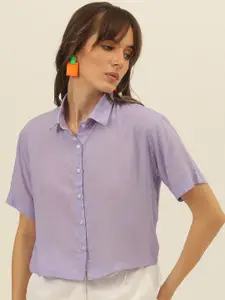 JAVINISHKA Comfort Slim Fit Spread Collar Crop Casual Shirt