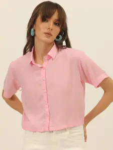 JAVINISHKA Comfort Slim Fit Spread Collar Crop Casual Shirt