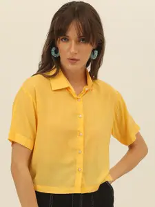 JAVINISHKA Comfort Slim Fit Spread Collar Crop Casual Shirt