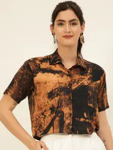 JAVINISHKA Comfort Slim Fit Printed Spread Collar Crop Casual Shirt