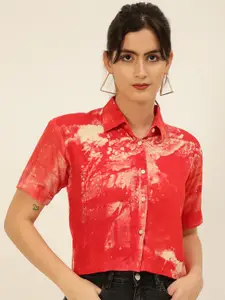 JAVINISHKA Comfort Slim Fit Printed Spread Collar Crop Casual Shirt
