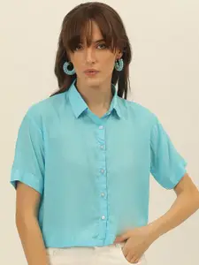 JAVINISHKA Comfort Slim Fit Spread Collar Crop Casual Shirt