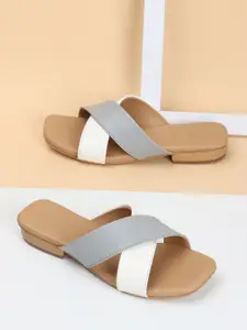 DressBerry Grey Colourblocked Open Toe Flats