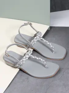 DressBerry Grey Textured Open Toe Flats