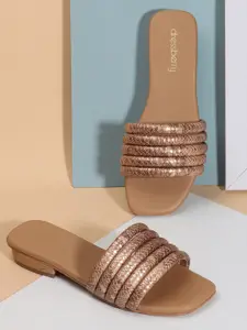 DressBerry Beige No Back Strap Open Toe Flats