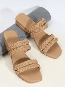 DressBerry Beige Open Toe Flats