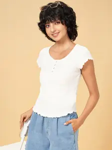 People White Round Neck Short Sleeves Cotton Fitted Top