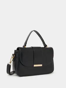 Styli Women's Black Contrast Metal Detail Handbag with Detachable Strap